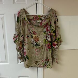 NWT Magazine Floral Top Taupe